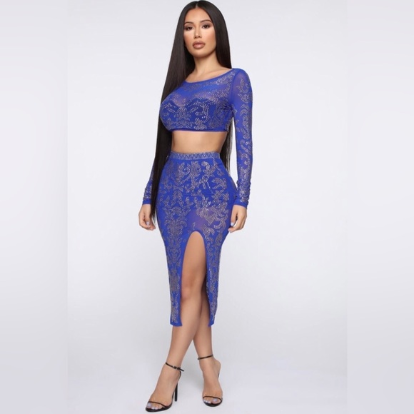 Fashion Nova Rhinestone Skirt Set